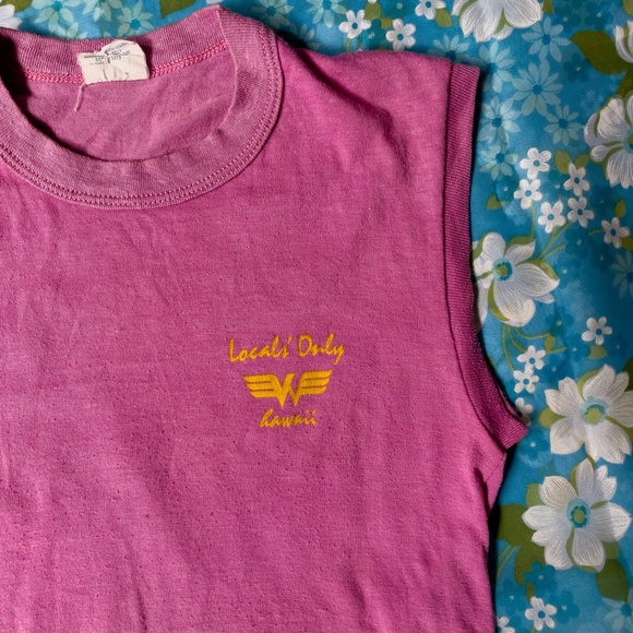 Vintage Tops - 90s Pink Paper Thin Locals Only Splash Single Stitch Muscle Tee